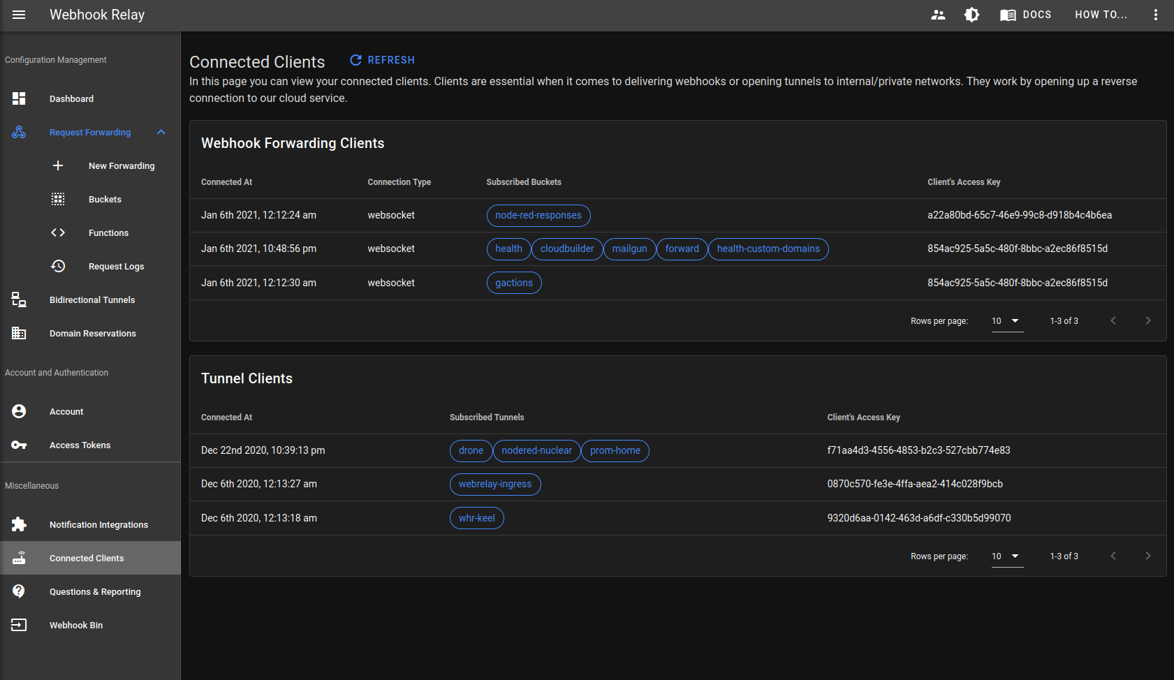 screenshot of Webhook Relay